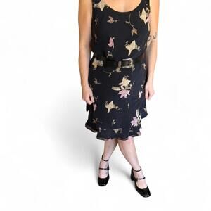 Black floral midi dress with chiffon overlay women's size xl